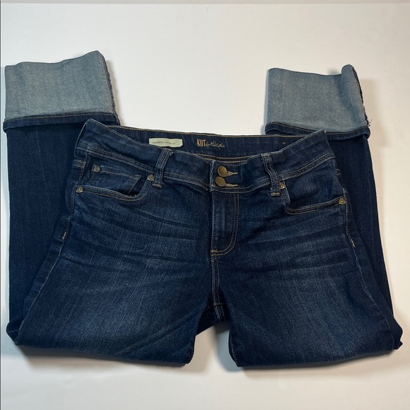 Kut from the Kloth Dark Blue Boyfriend Jeans Folded Cuff Sz 6 - Picture 1 of 13